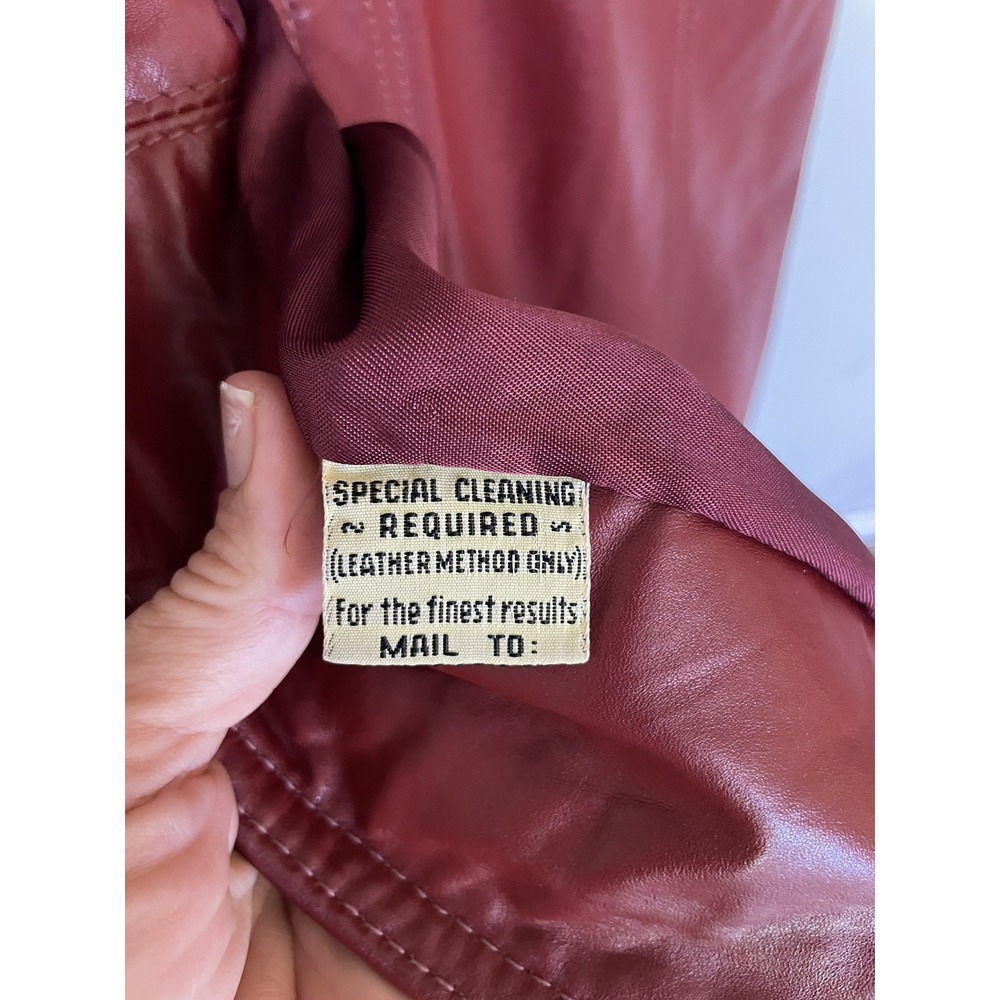 Vintage 70s Red Leather Trench Coat Maxi Long Duster Dagger Collar Uruguay S - Picture 6 of 16